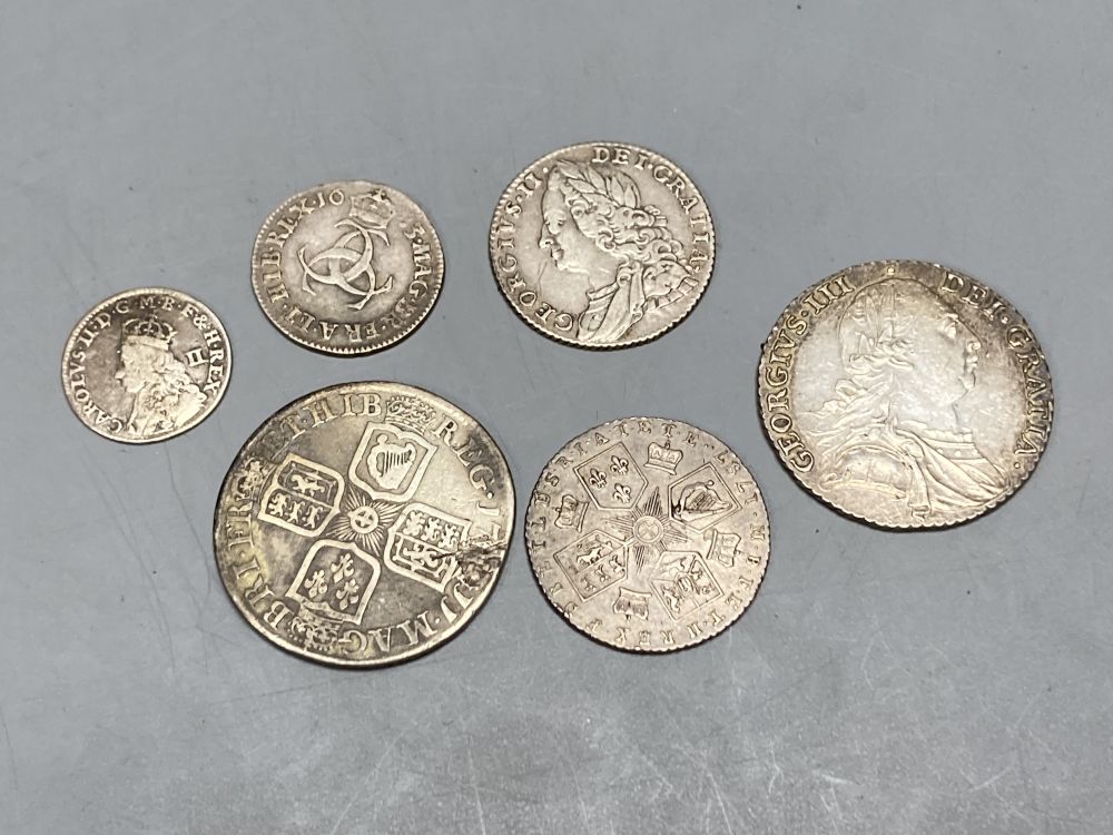 Great Britain, 17th/18th century silver coins, (6)